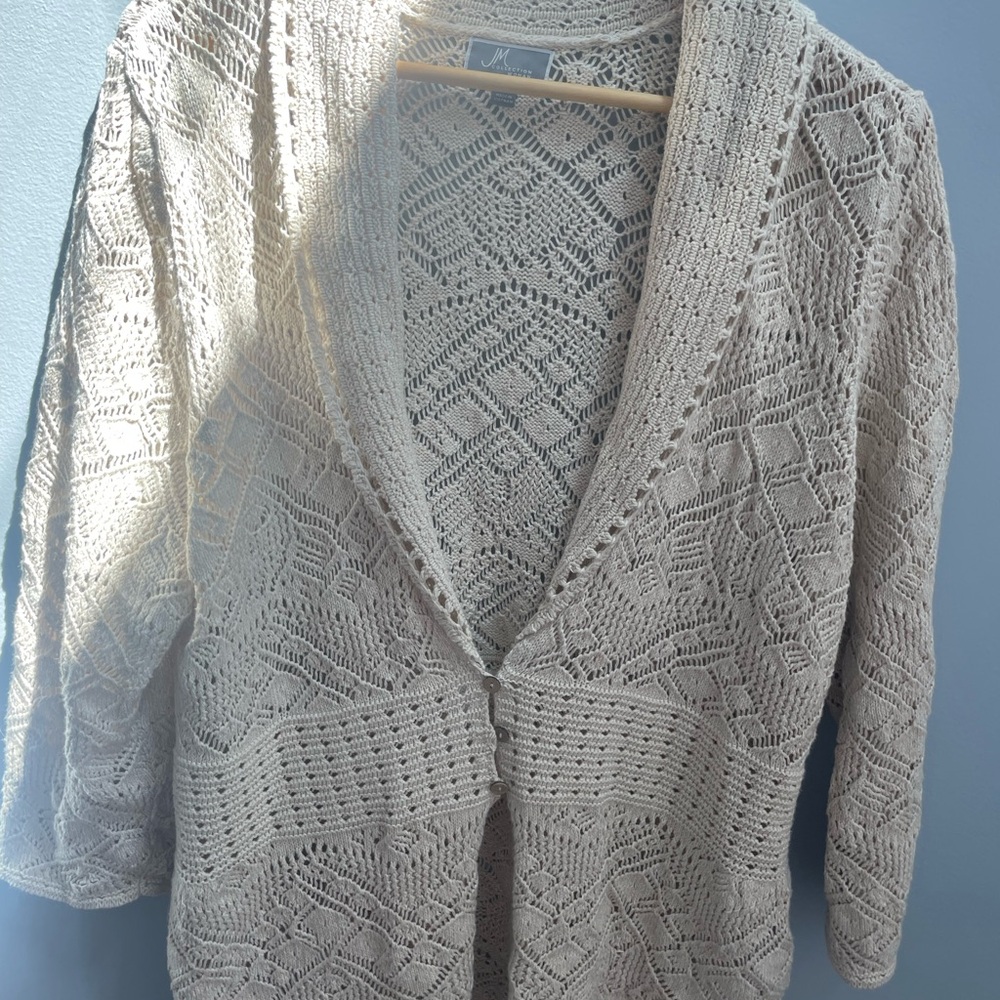 JM Collection cream crochet cardigan size 2x